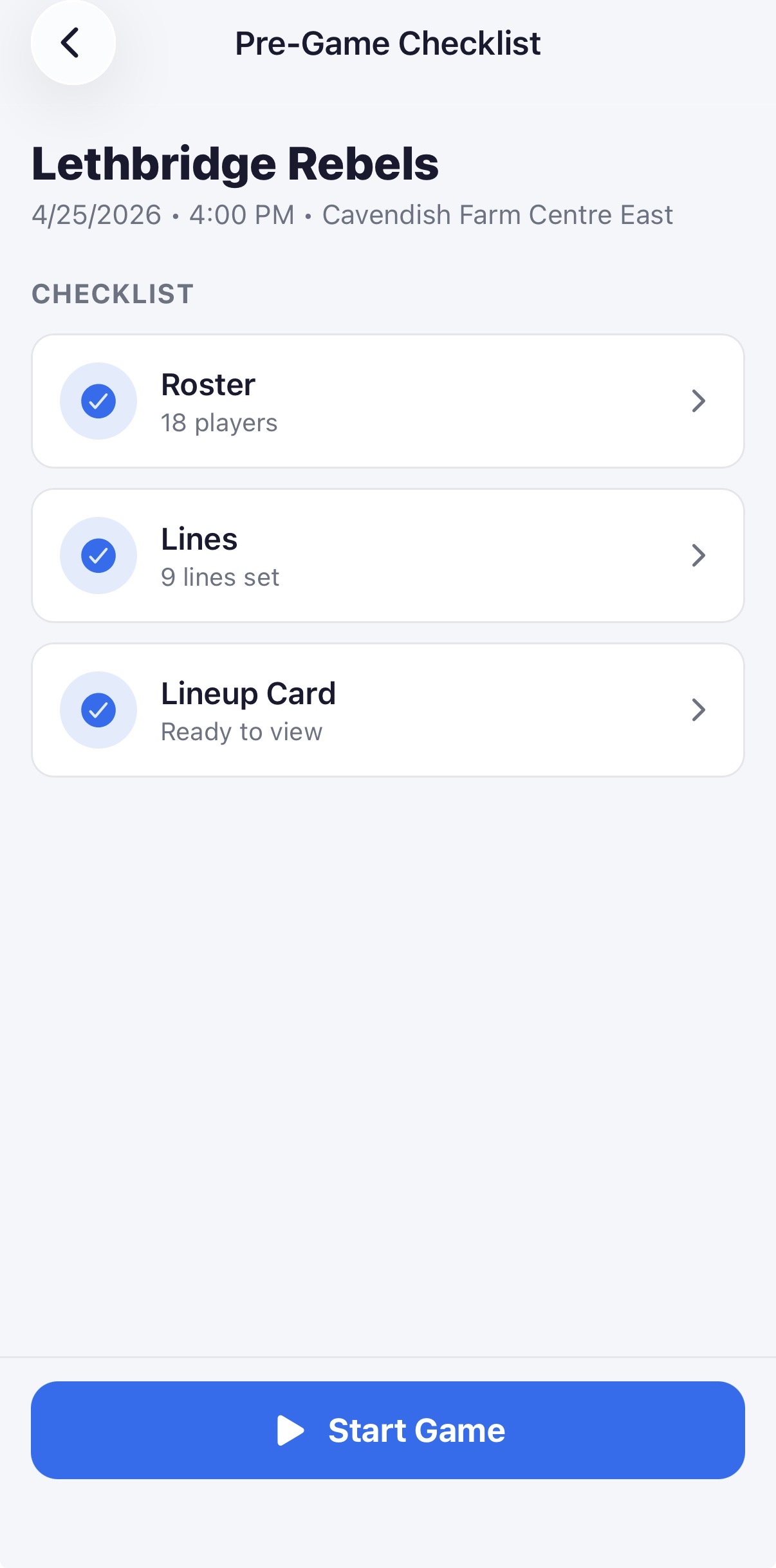 Statraxx pre-game checklist
